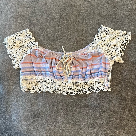 Free People Aruba Striped Crochet Crop Top Large - Picture 4 of 12